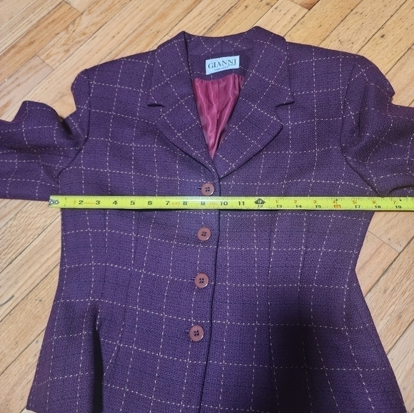Gianni Petite Vintage Wool Blazer Jacket Plum Purple Windowpane Plaid Size 10P - Picture 4 of 14